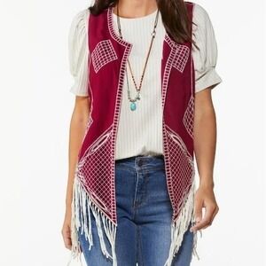 PLUS 22W 24W CATO Magenta Cream Magenta Cream earthy fringe vest hippie 70s boho